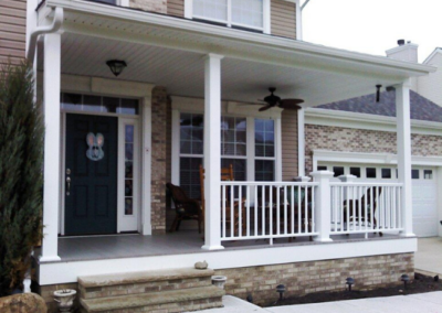 A close view of a front porch addition near Cleveland